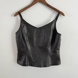 Shape FX | Womens Vintage 90s Black Leather Tank Bustier Corset Top Built In Bra